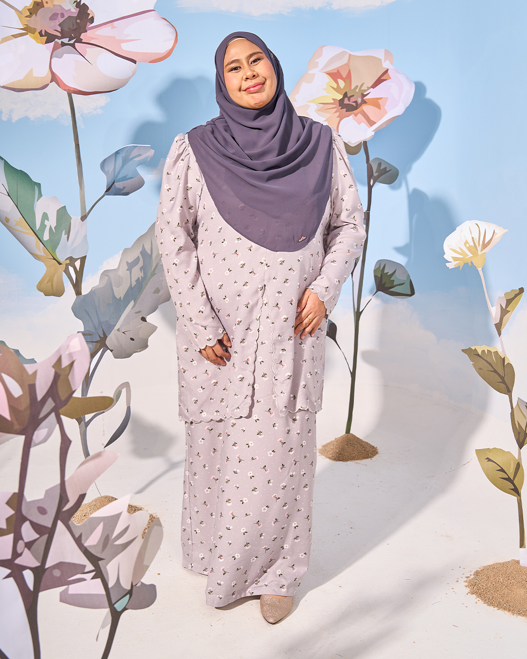 Baju Kurung Sulam Lutfia Laluna X MCC - Daisy Pewter Grey