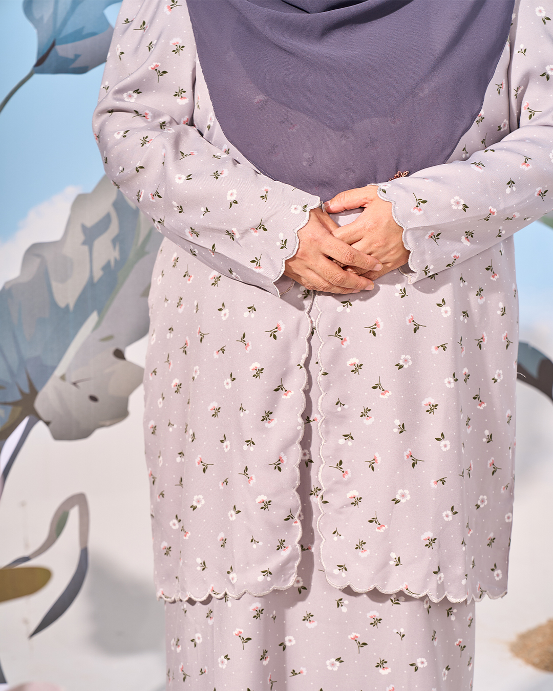 Baju Kurung Sulam Lutfia Laluna X MCC - Daisy Pewter Grey