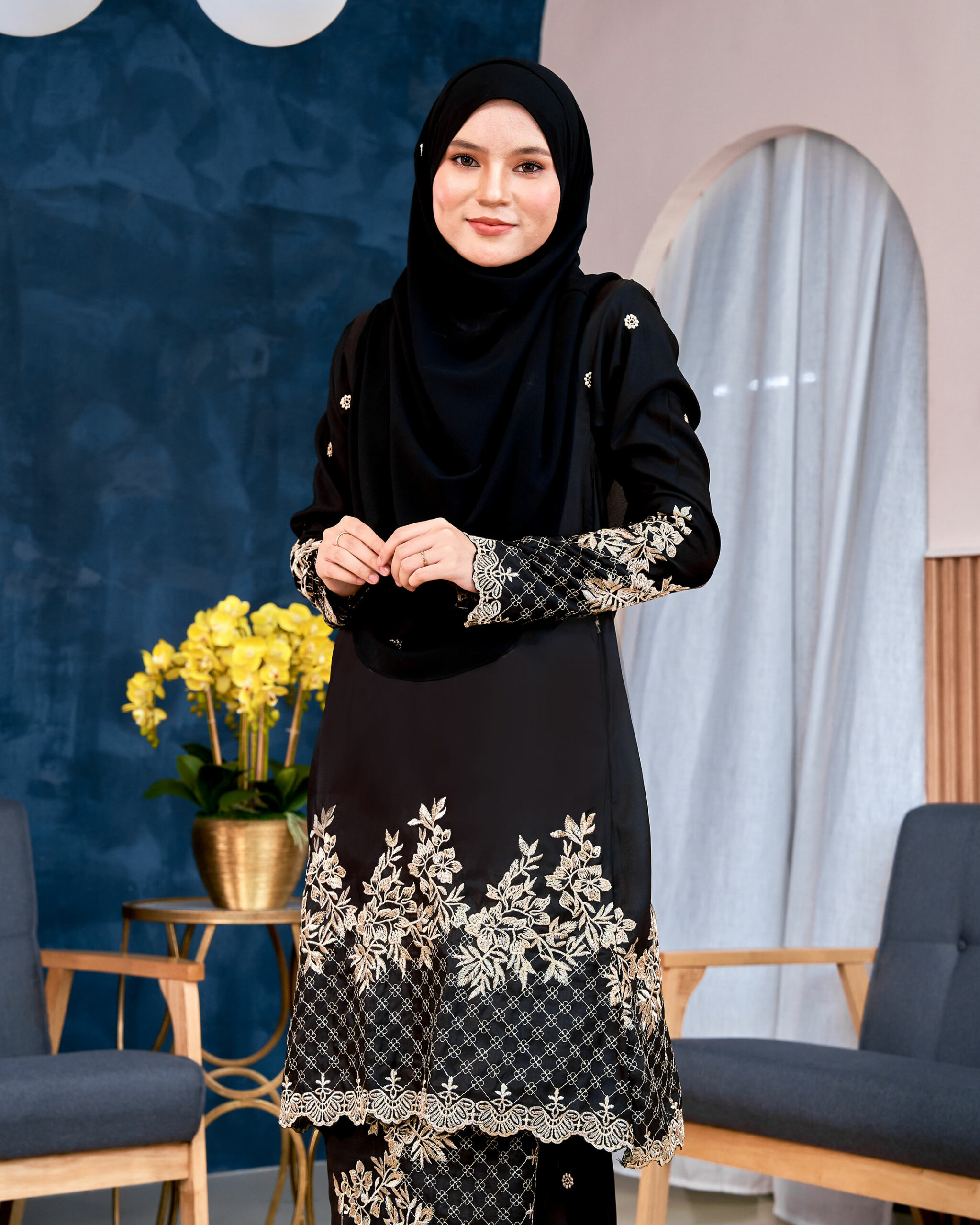Baju Kurung Sulam Songket Tun Lestari - Kuntum Black