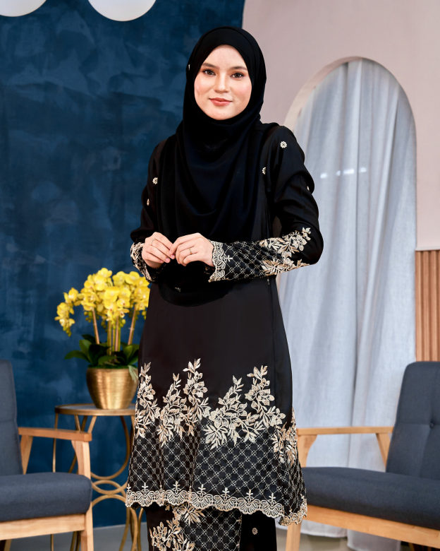 Baju Kurung Sulam Songket Tun Lestari - Kuntum Black