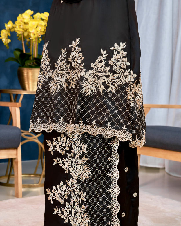Baju Kurung Sulam Songket Tun Lestari - Kuntum Black