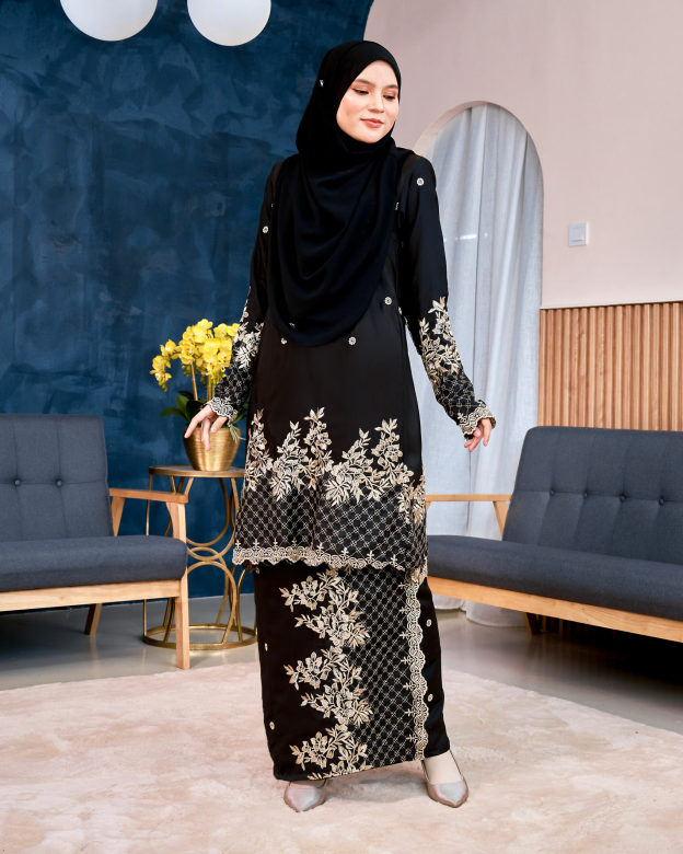 Baju Kurung Sulam Songket Tun Lestari - Kuntum Black