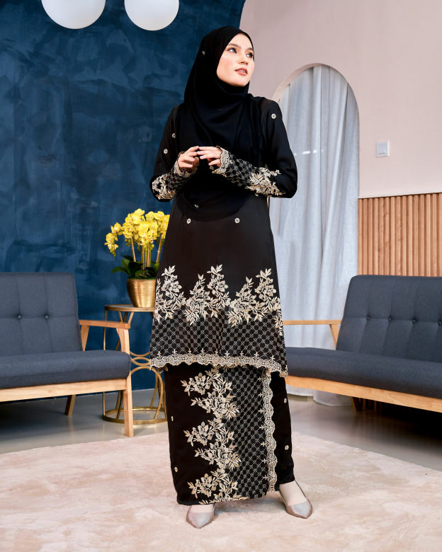 Baju Kurung Sulam Songket Tun Lestari - Kuntum Black