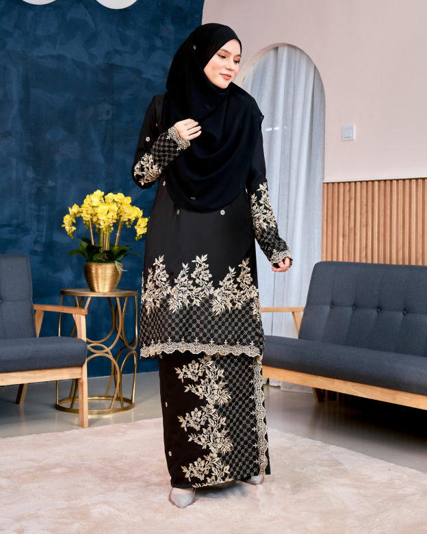 Baju Kurung Sulam Songket Tun Lestari - Kuntum Black