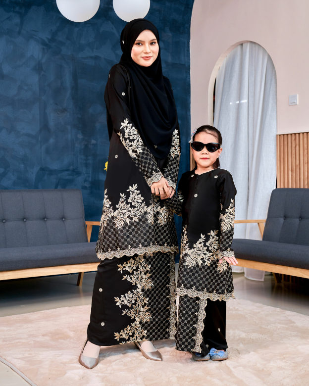 Baju Kurung Sulam Songket Tun Lestari - Kuntum Black