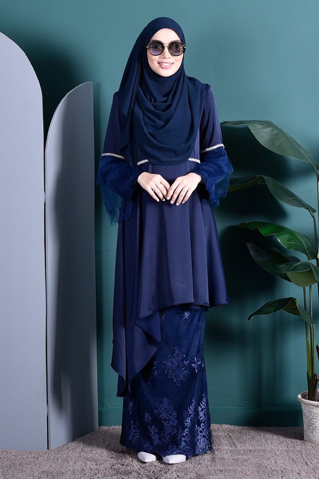 Baju Kurung Tutu Lace Imaan - Deep Blue