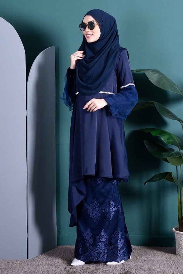 Baju Kurung Tutu Lace Imaan - Deep Blue