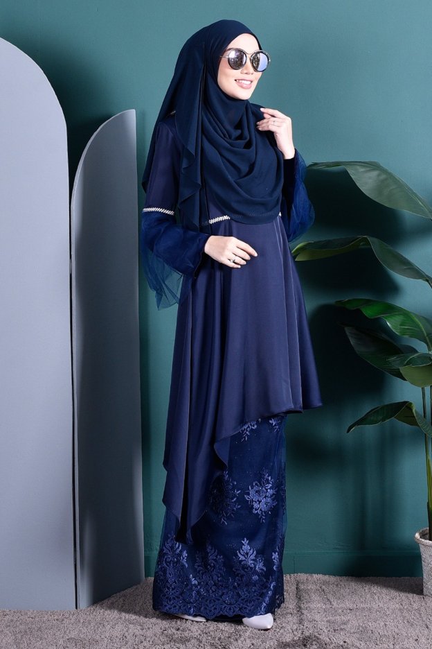 Baju Kurung Tutu Lace Imaan - Deep Blue
