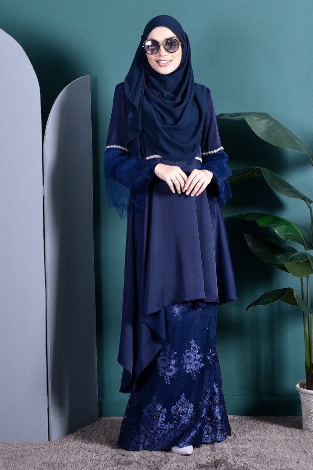 Baju Kurung Tutu Lace Imaan - Deep Blue