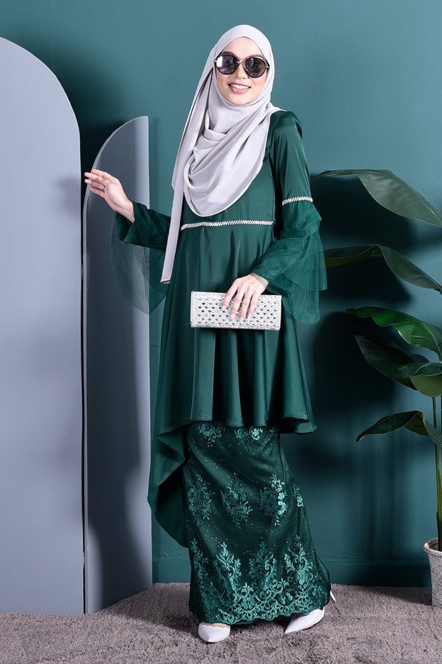 Baju Kurung Tutu Lace Imaan - Emerald Green