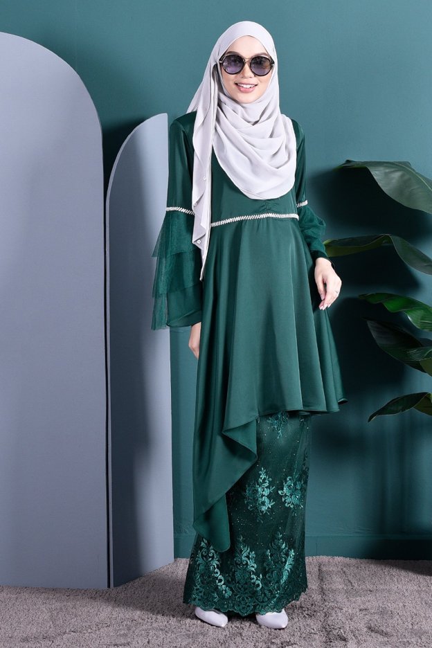 Baju Kurung Tutu Lace Imaan - Emerald Green
