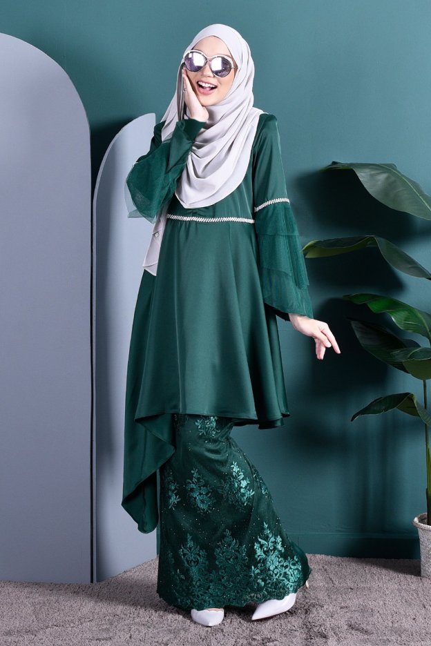 Baju Kurung Tutu Lace Imaan - Emerald Green
