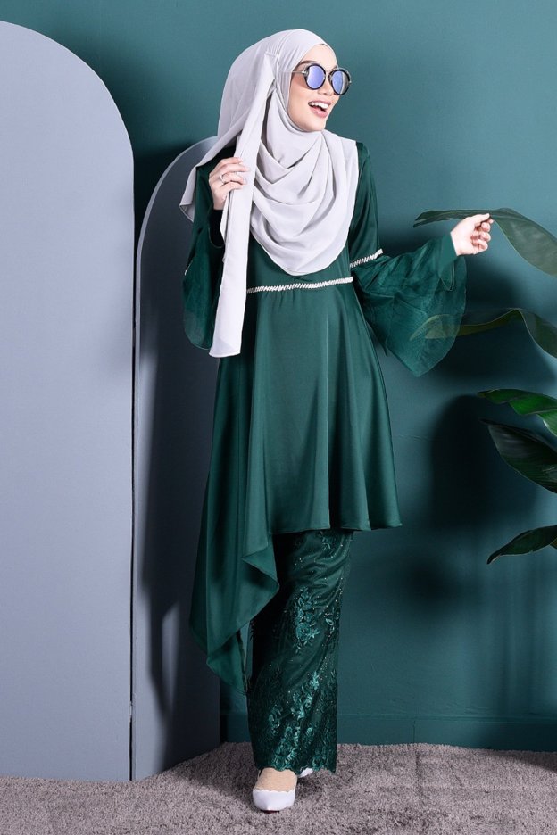Baju Kurung Tutu Lace Imaan - Emerald Green
