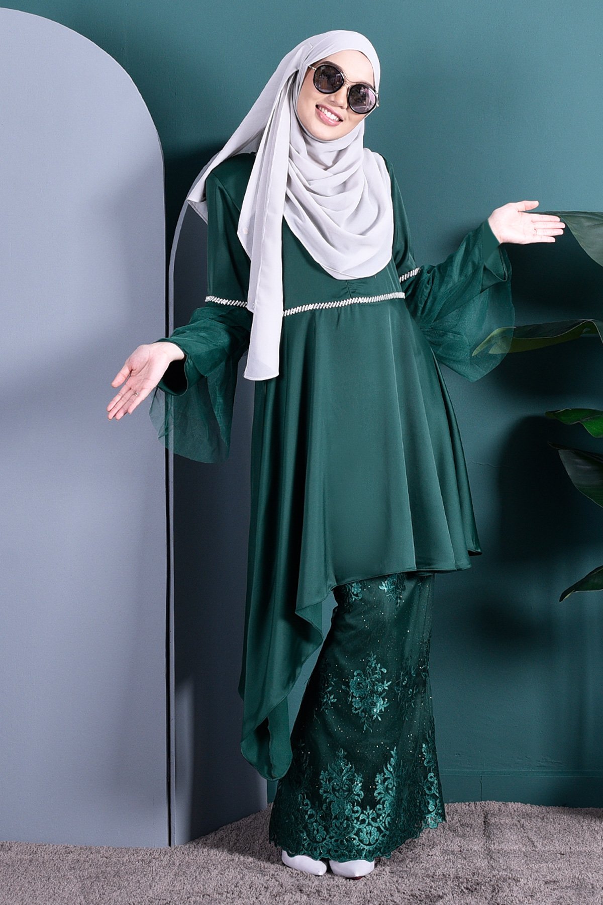 Baju Kurung Tutu Lace Imaan - Emerald Green