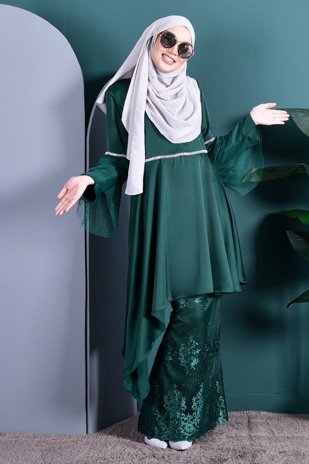 Baju Kurung Tutu Lace Imaan - Emerald Green