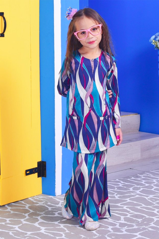 Baju Kurung Kedah Kamila Kids - Aqua Blue