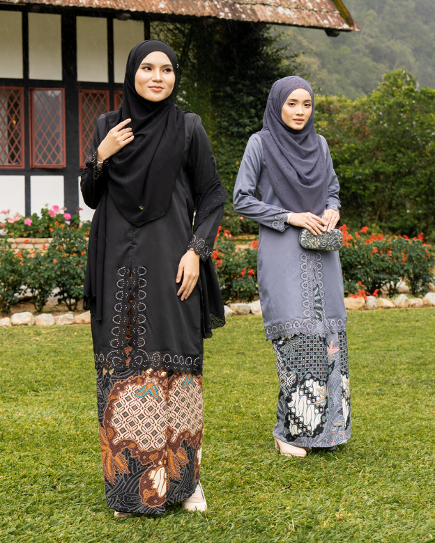 Baju Kebarung Lasercut Almira - Steel Grey