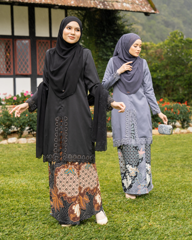 Baju Kebarung Lasercut Almira - Steel Grey