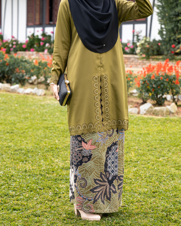 Baju Kebarung Lasercut Almira - Olive Green