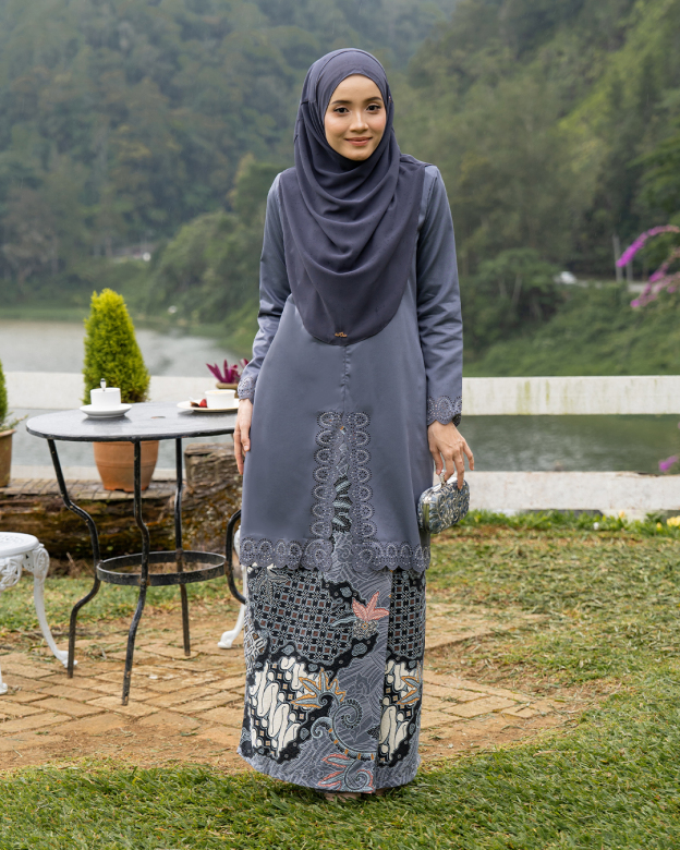 Baju Kebarung Lasercut Almira - Steel Grey
