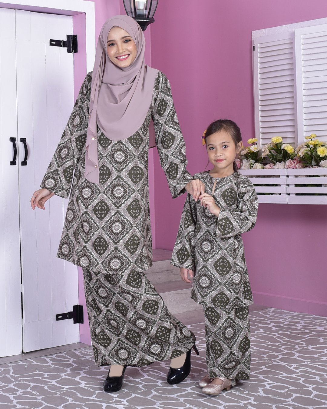 Baju Kurung Pahang Perry Kids - Olive Green