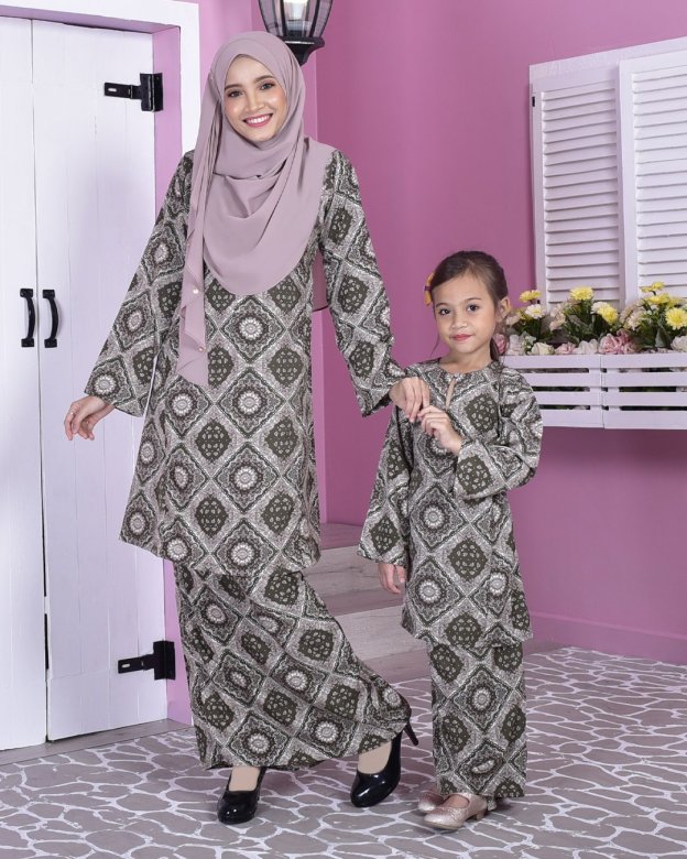 Baju Kurung Pahang Perry Kids - Olive Green