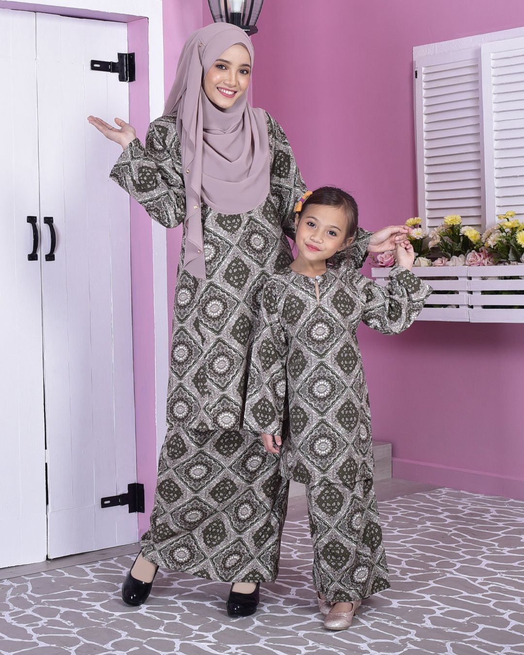 Baju Kurung Pahang Perry Kids - Olive Green