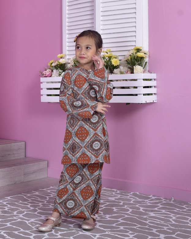 Baju Kurung Pahang Perry Kids - Sunny Tangerine