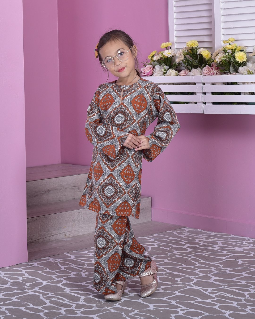 Baju Kurung Pahang Perry Kids - Sunny Tangerine