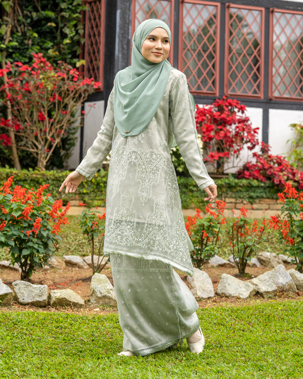 Baju Kurung Riau Lace Aura - Sage Green