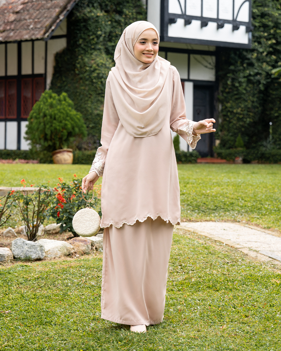Baju Kurung Sulam Lace Ember - Birch Beige