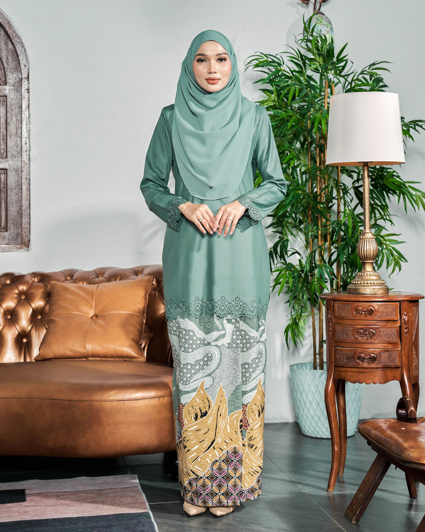 Baju Kurung Batik Lasercut Haya - Clay Turquoise