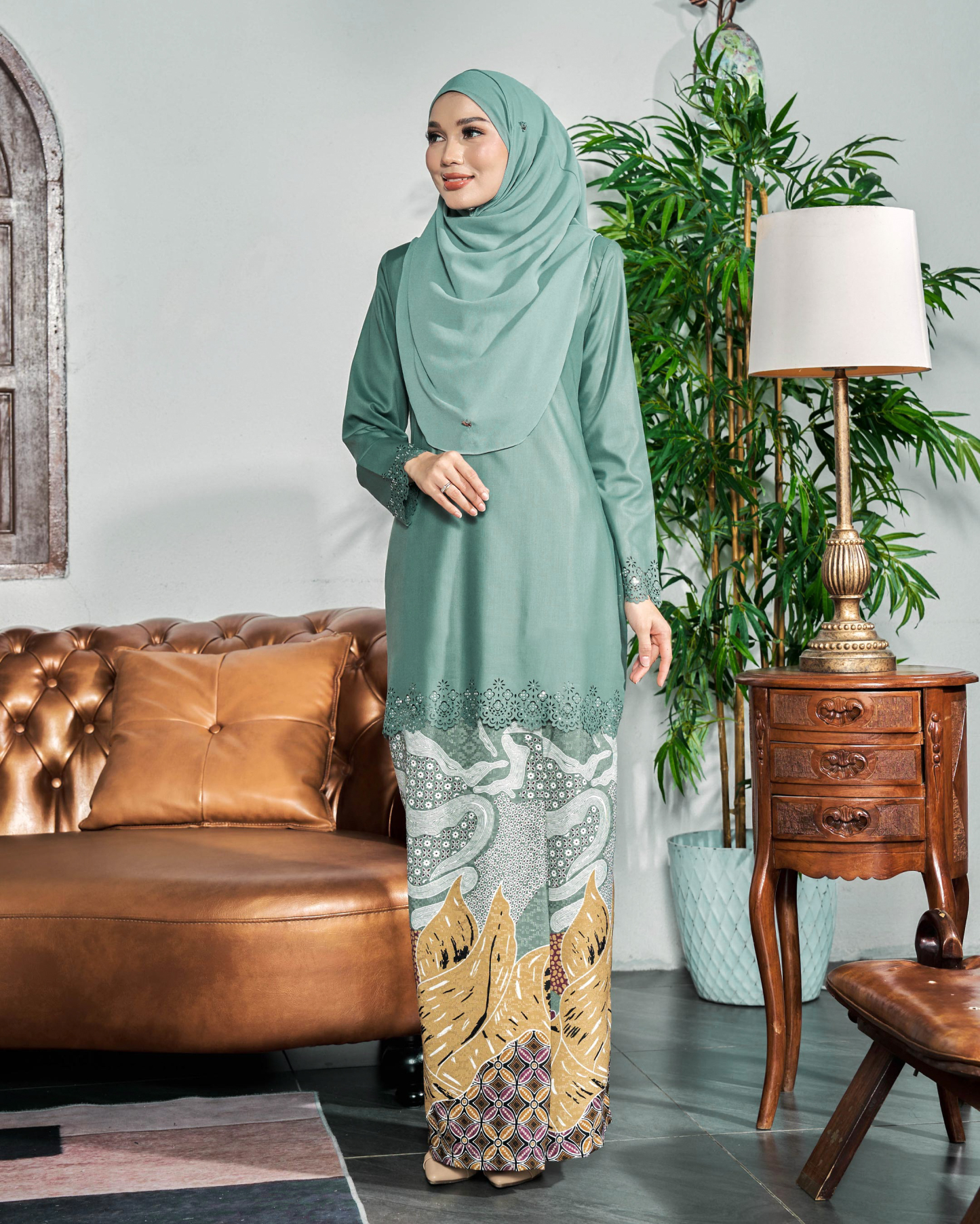 Baju Kurung Batik Lasercut Haya - Clay Turquoise
