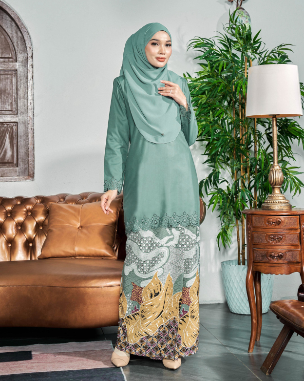 Baju Kurung Batik Lasercut Haya - Clay Turquoise