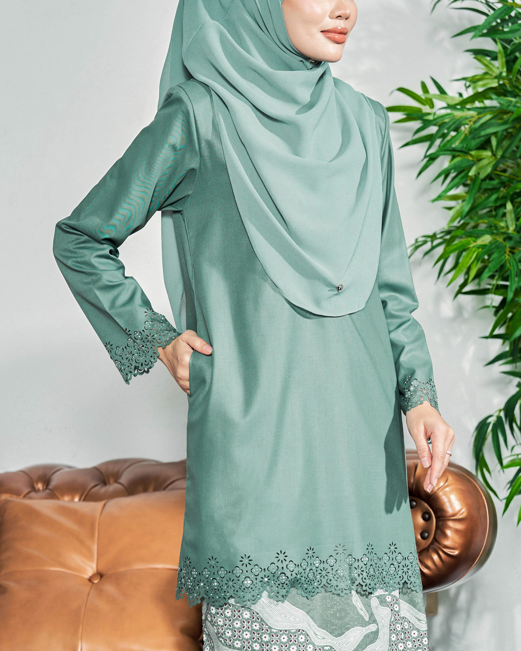 Baju Kurung Batik Lasercut Haya - Clay Turquoise