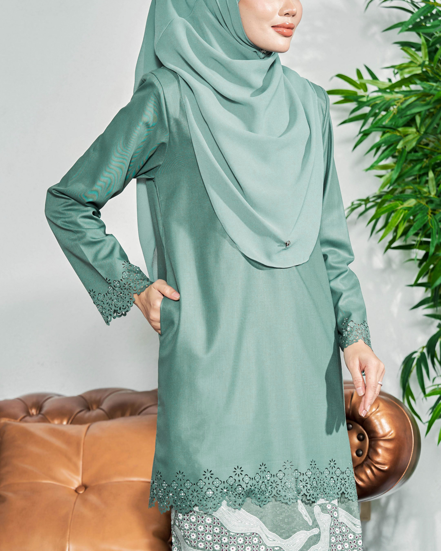 Baju Kurung Batik Lasercut Haya - Clay Turquoise