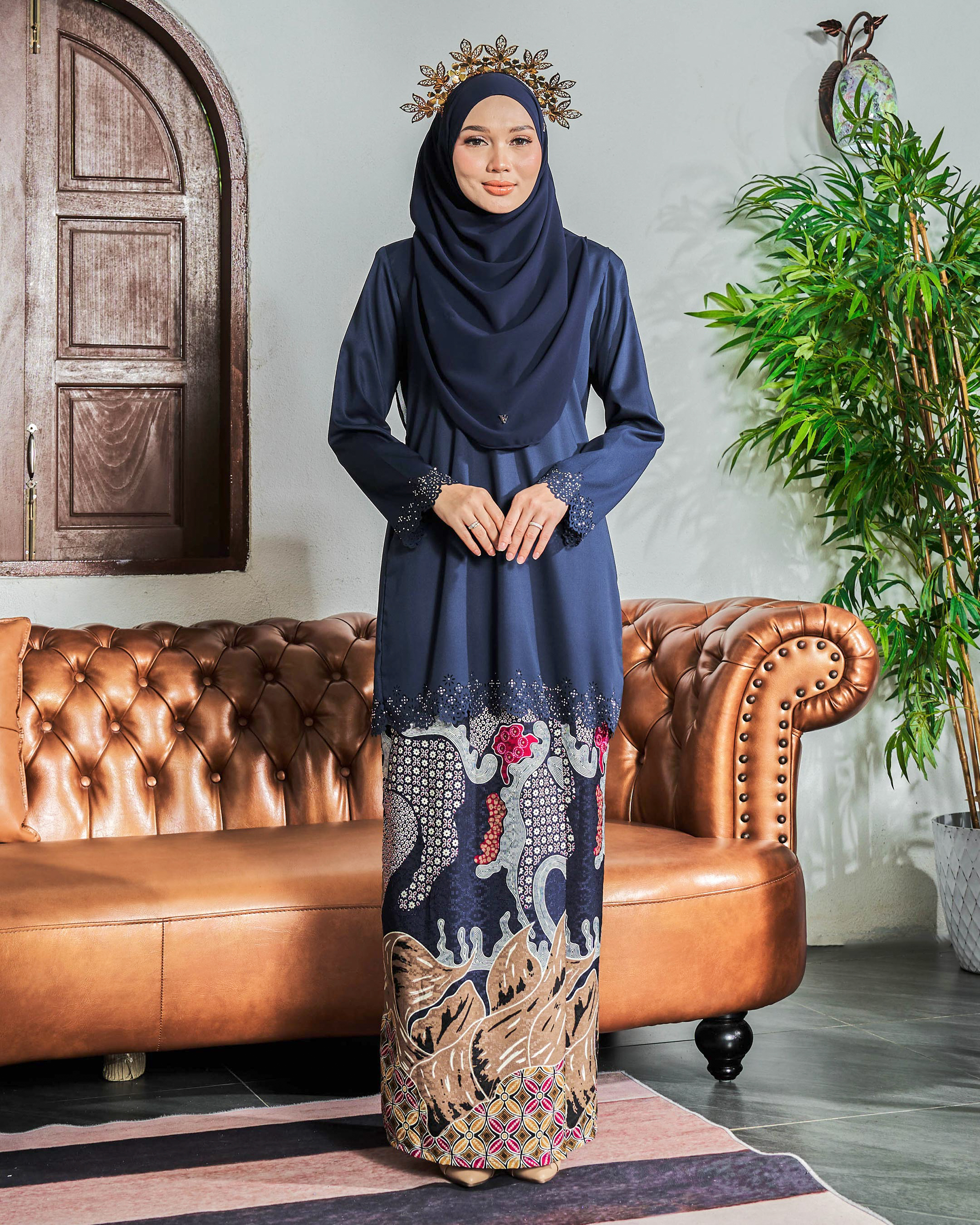 Baju Kurung Batik Lasercut Haya - Misty Blue