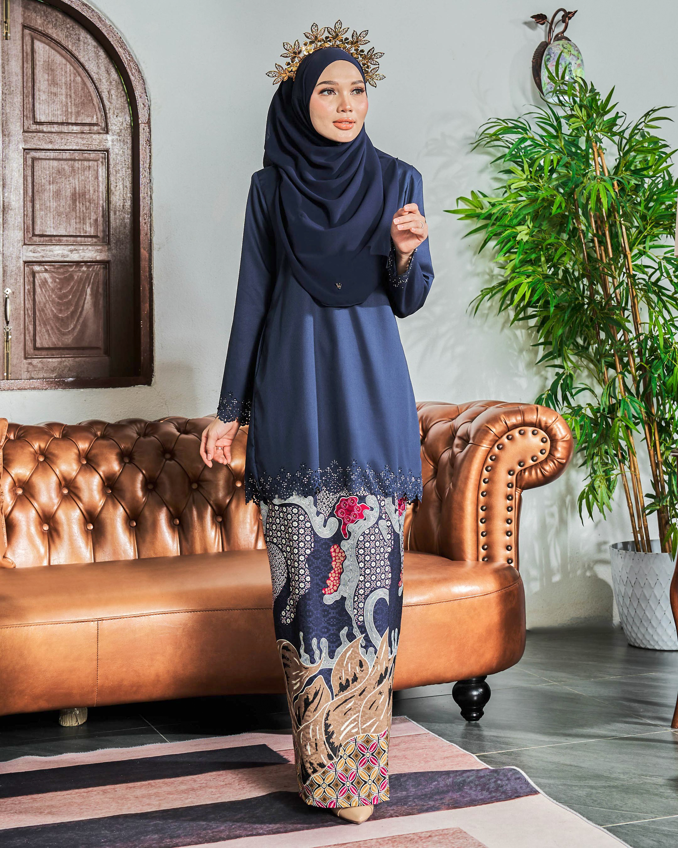 Baju Kurung Batik Lasercut Haya - Misty Blue