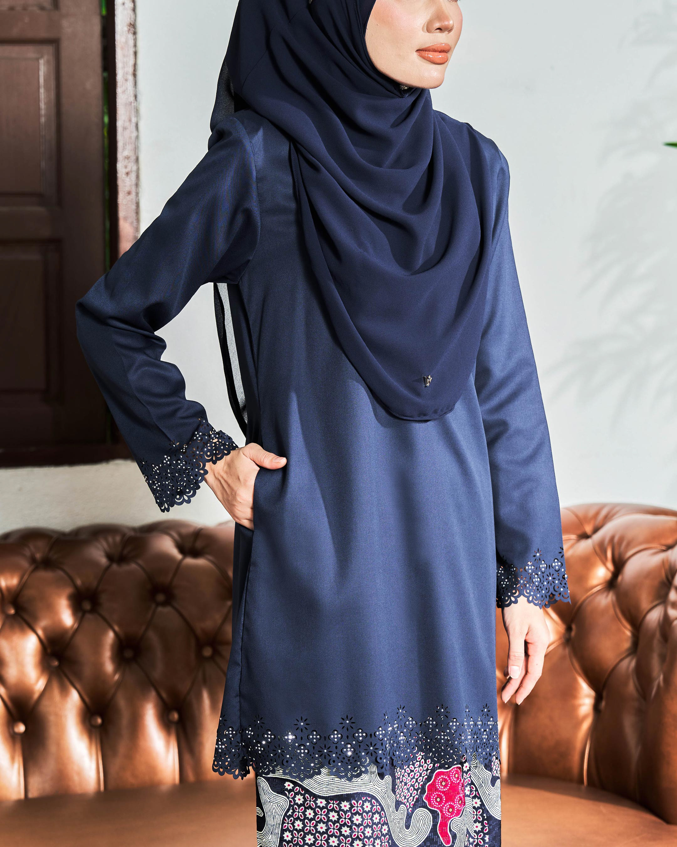 Baju Kurung Batik Lasercut Haya - Misty Blue