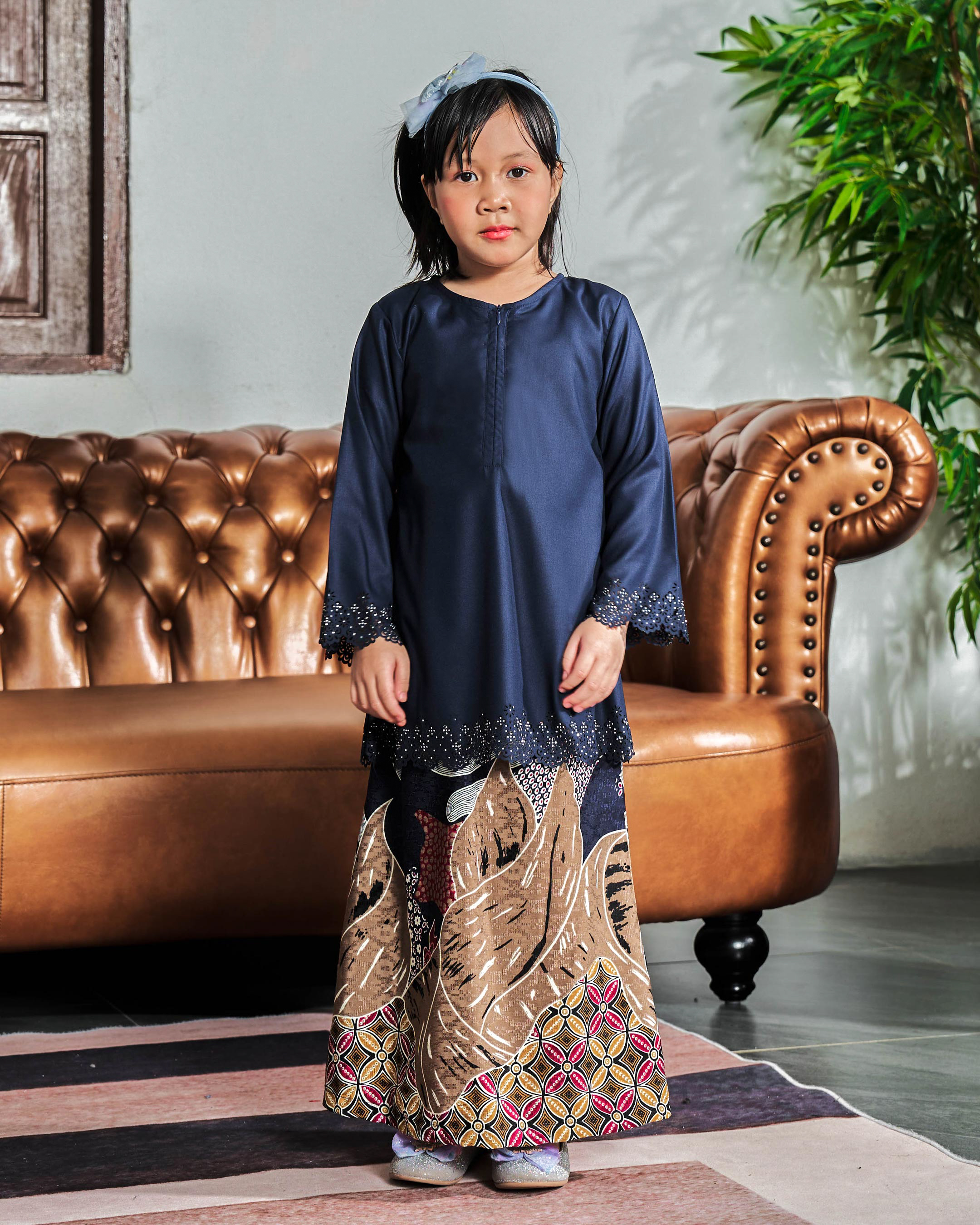Baju Kurung Batik Lasercut Haya Kids - Misty Blue