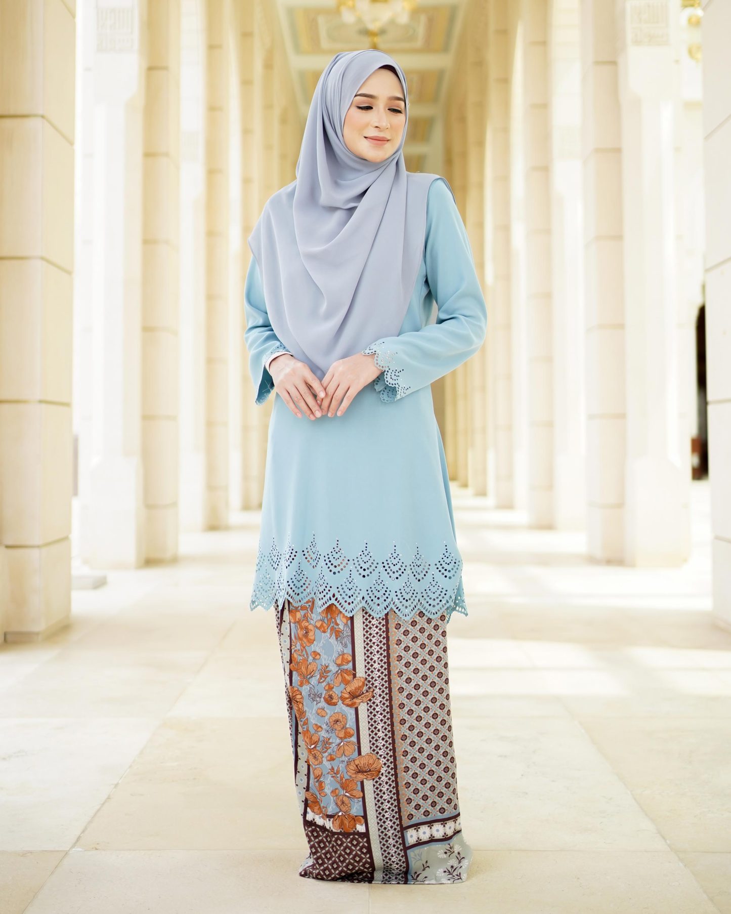 Baju Kurung Pahang Lasercut Udyana - Sky Blue