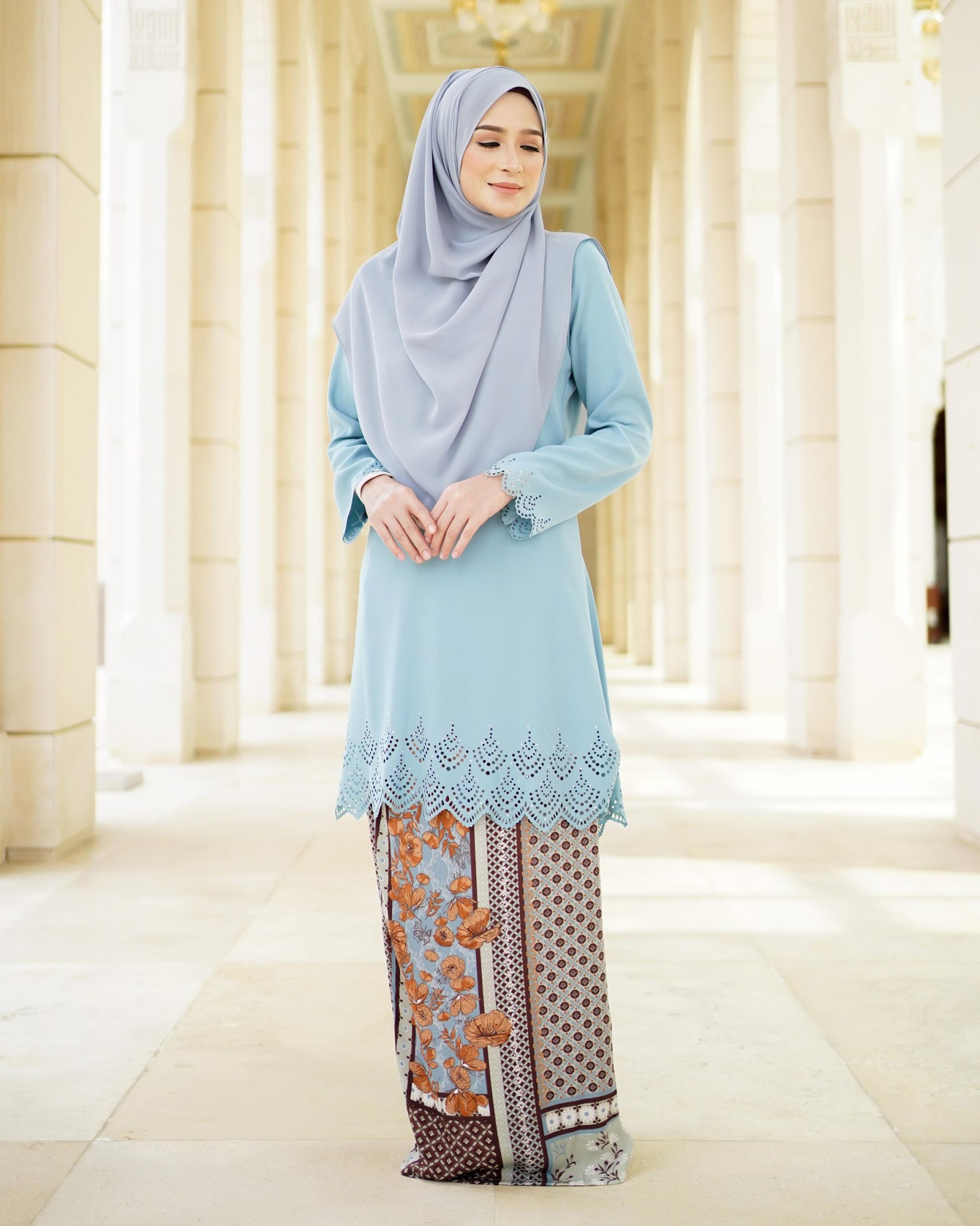 Baju Kurung Pahang Lasercut Udyana - Sky Blue