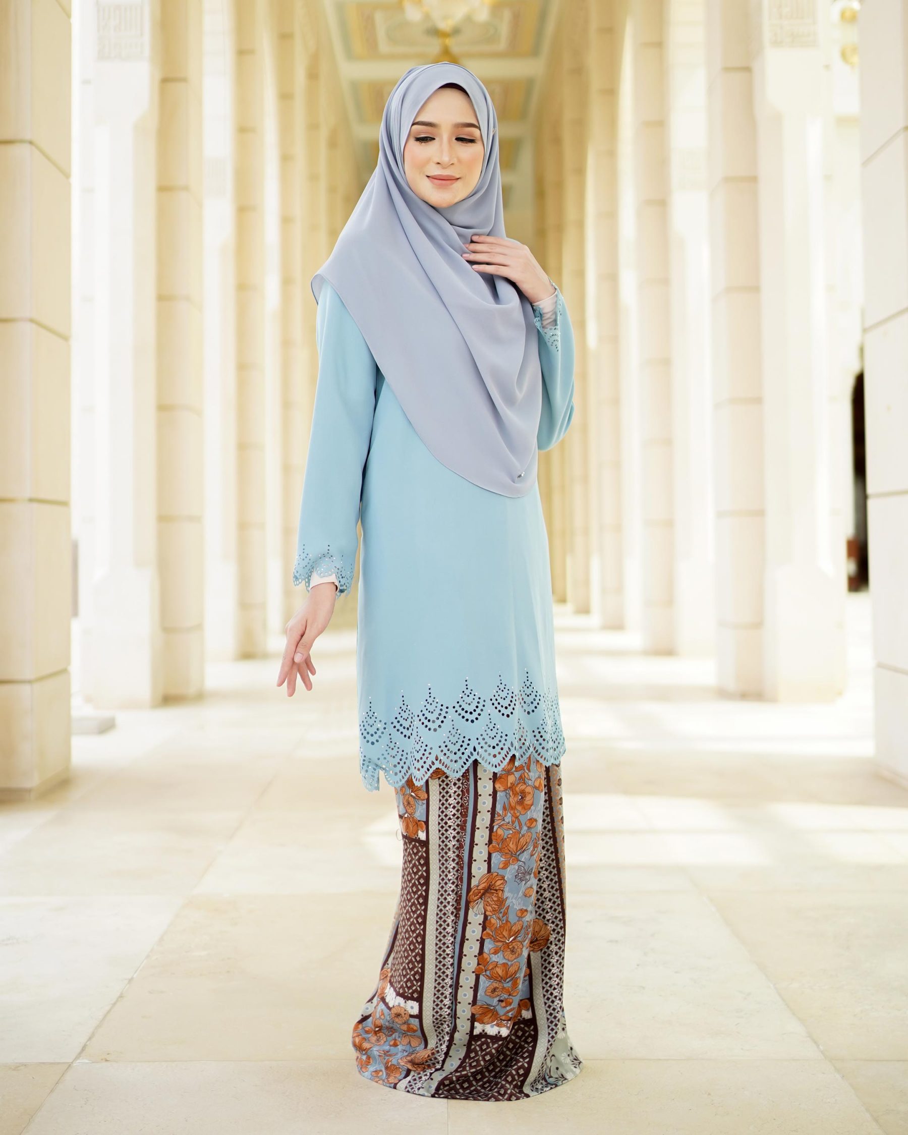 Baju Kurung Pahang Lasercut Udyana - Sky Blue