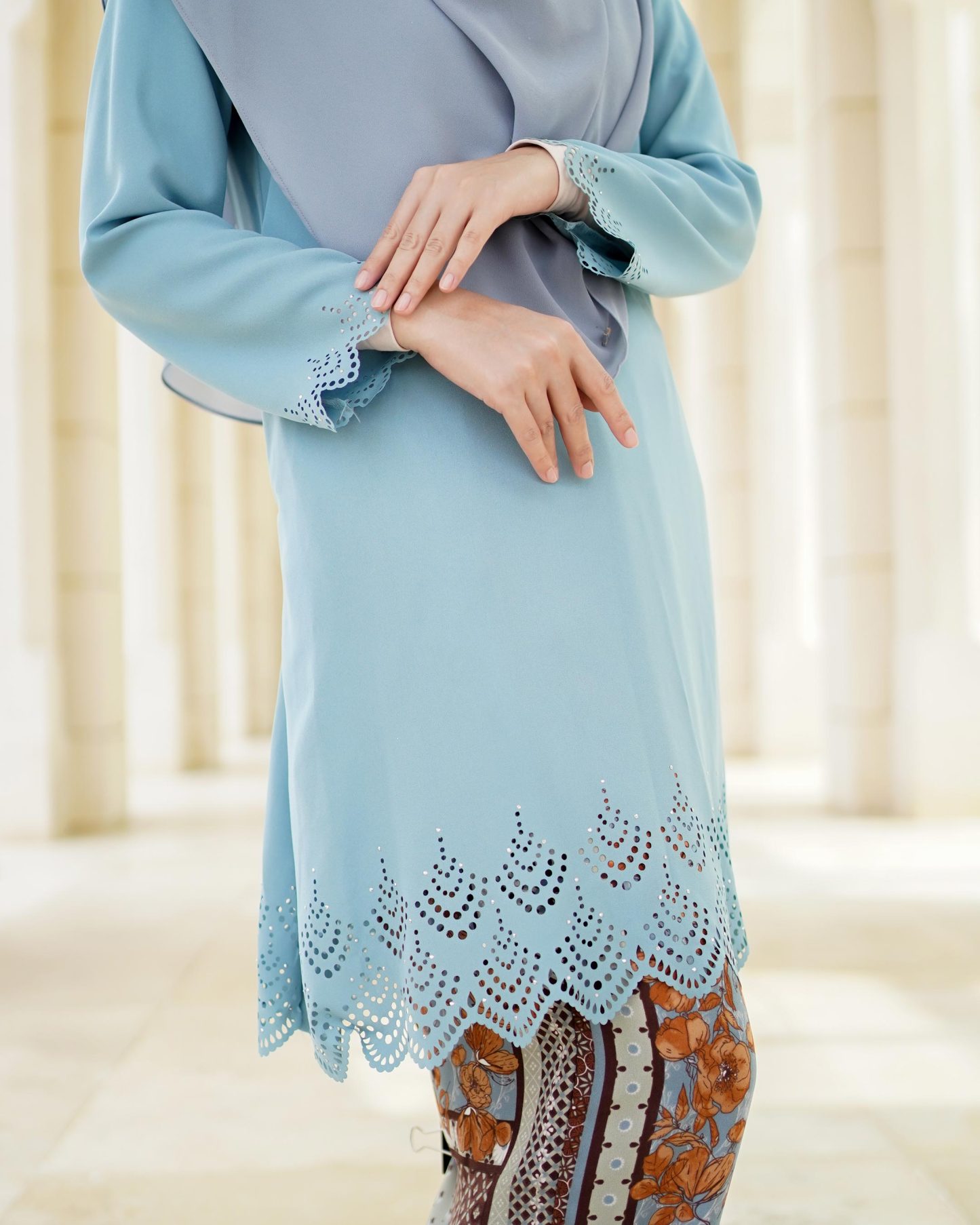 Baju Kurung Pahang Lasercut Udyana - Sky Blue