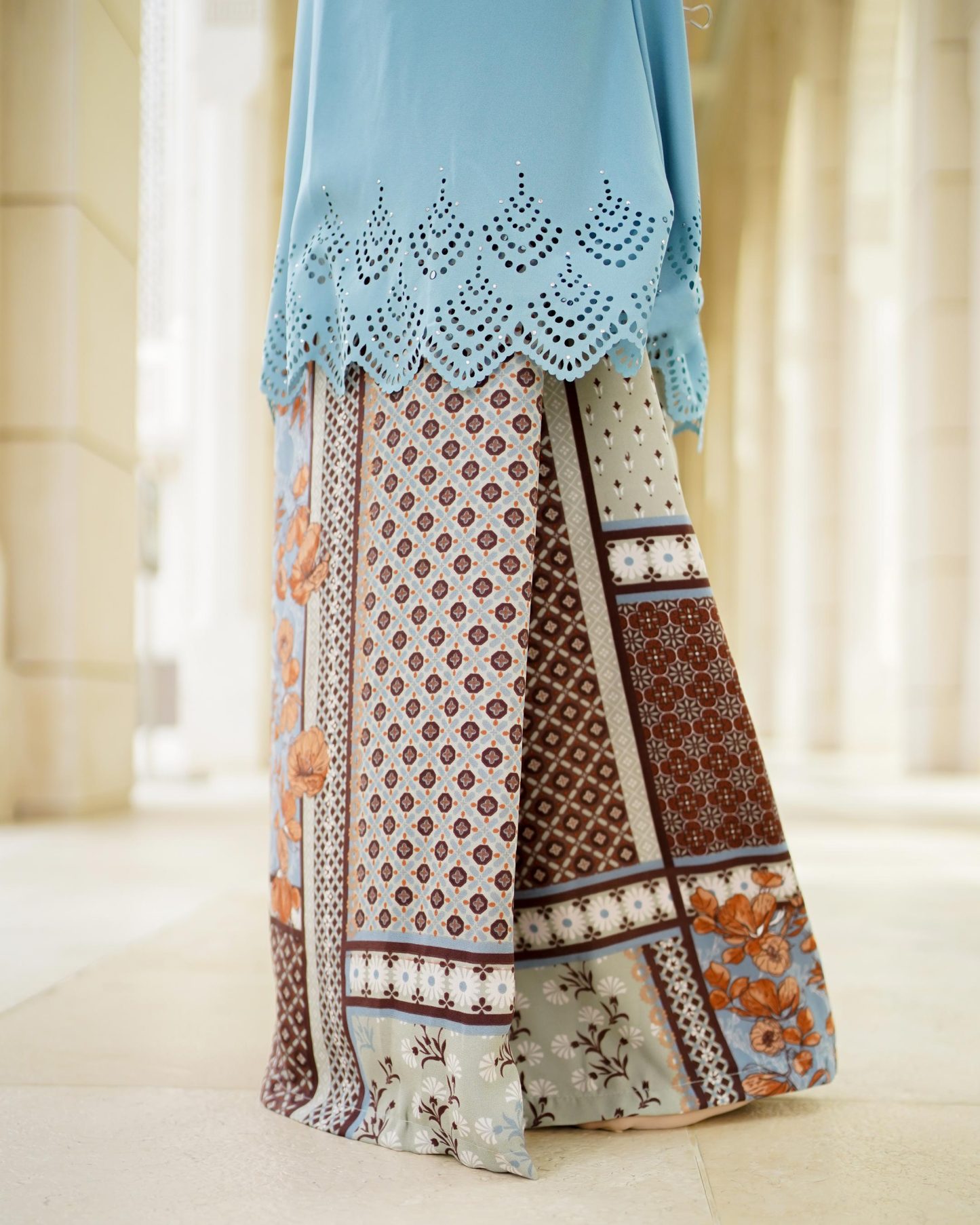 Baju Kurung Pahang Lasercut Udyana - Sky Blue