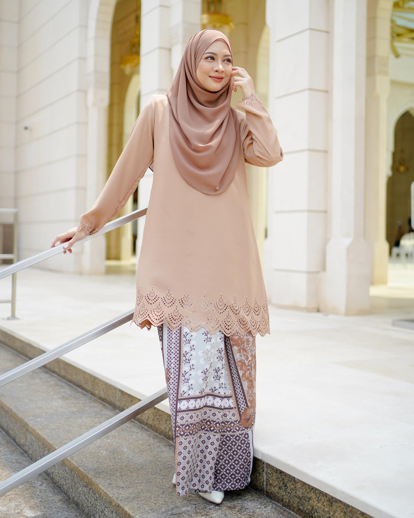 Baju Kurung Pahang Lasercut Udyana - Tortilla Brown