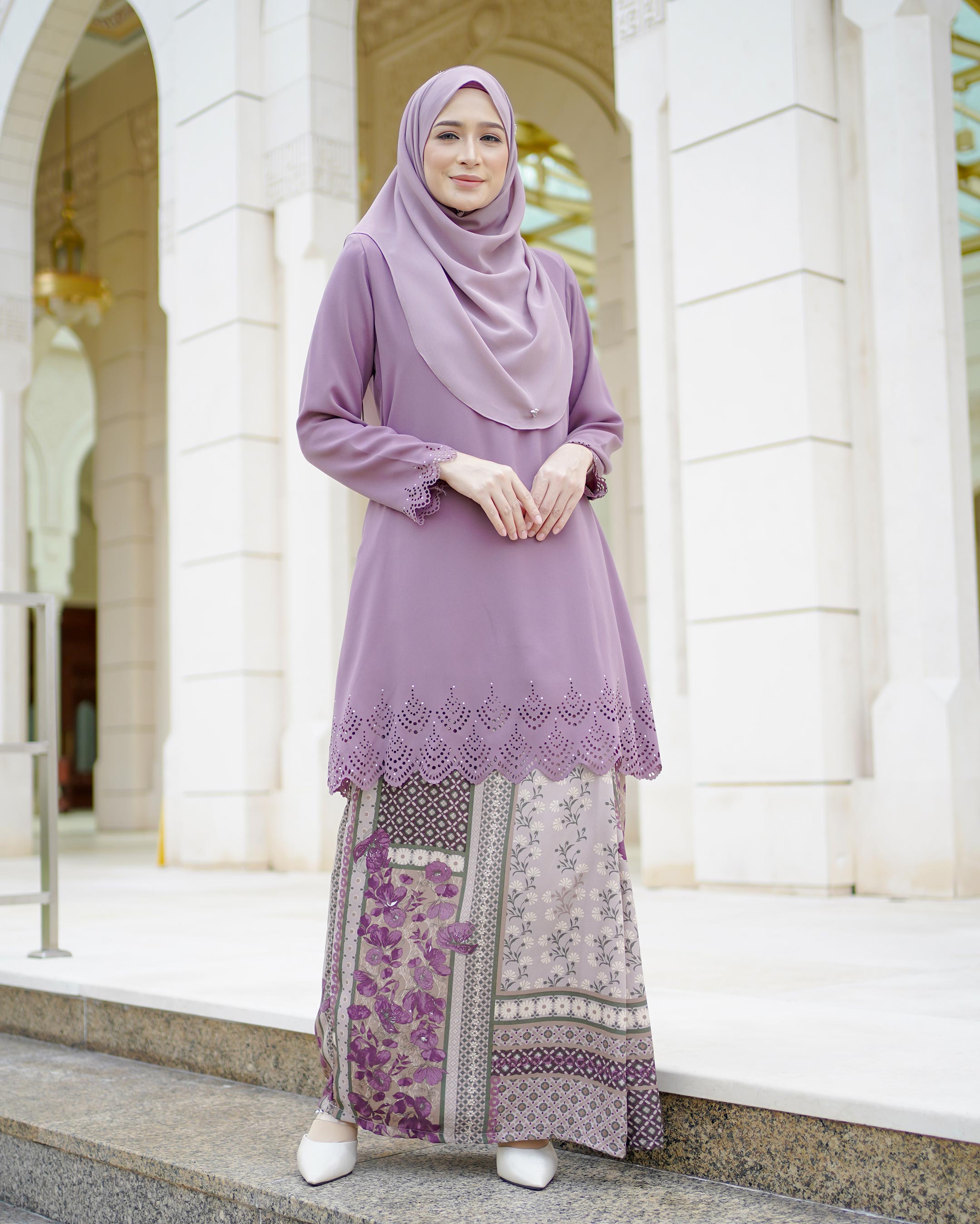 Baju Kurung Pahang Lasercut Udyana - Heather Purple