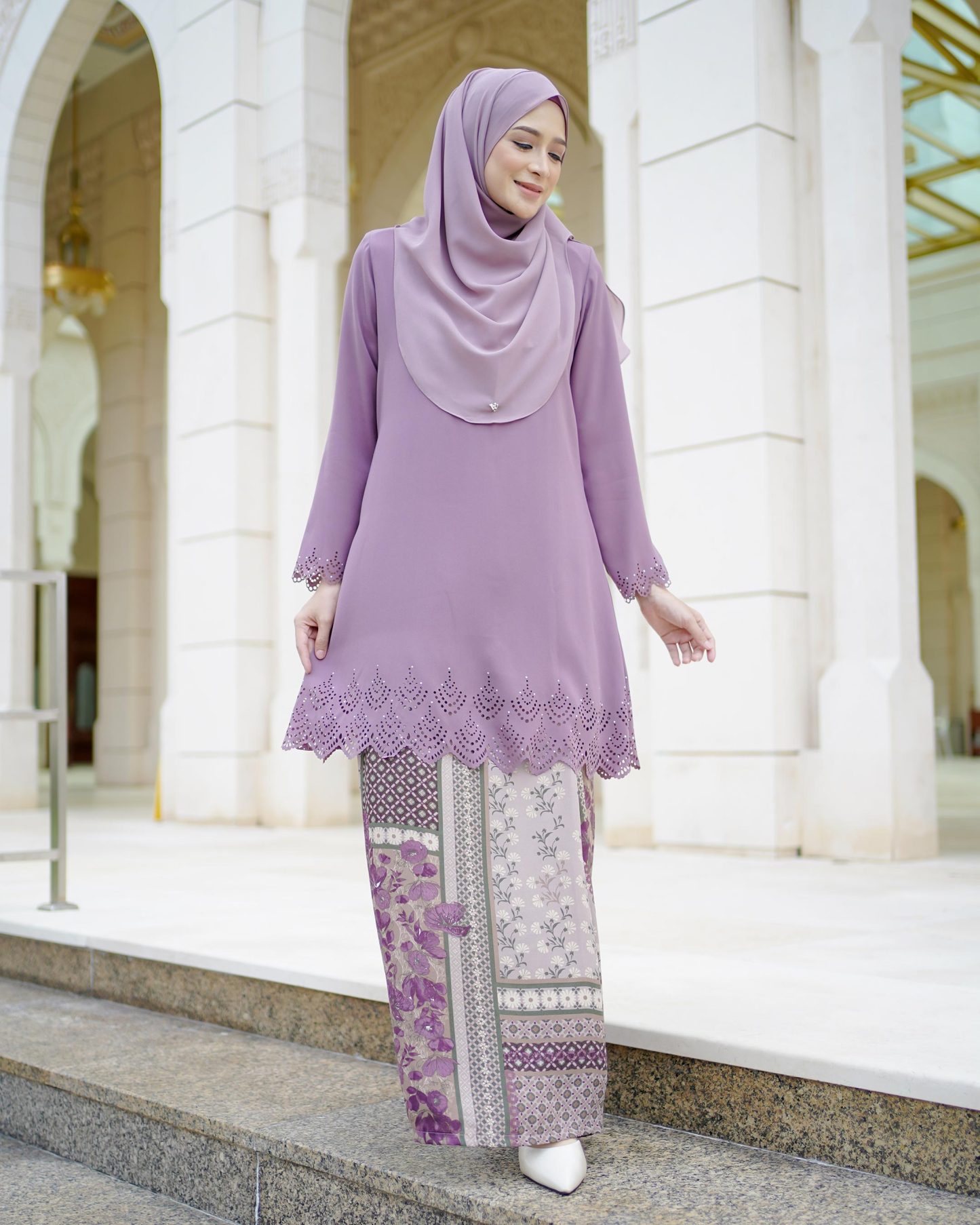Baju Kurung Pahang Lasercut Udyana - Heather Purple
