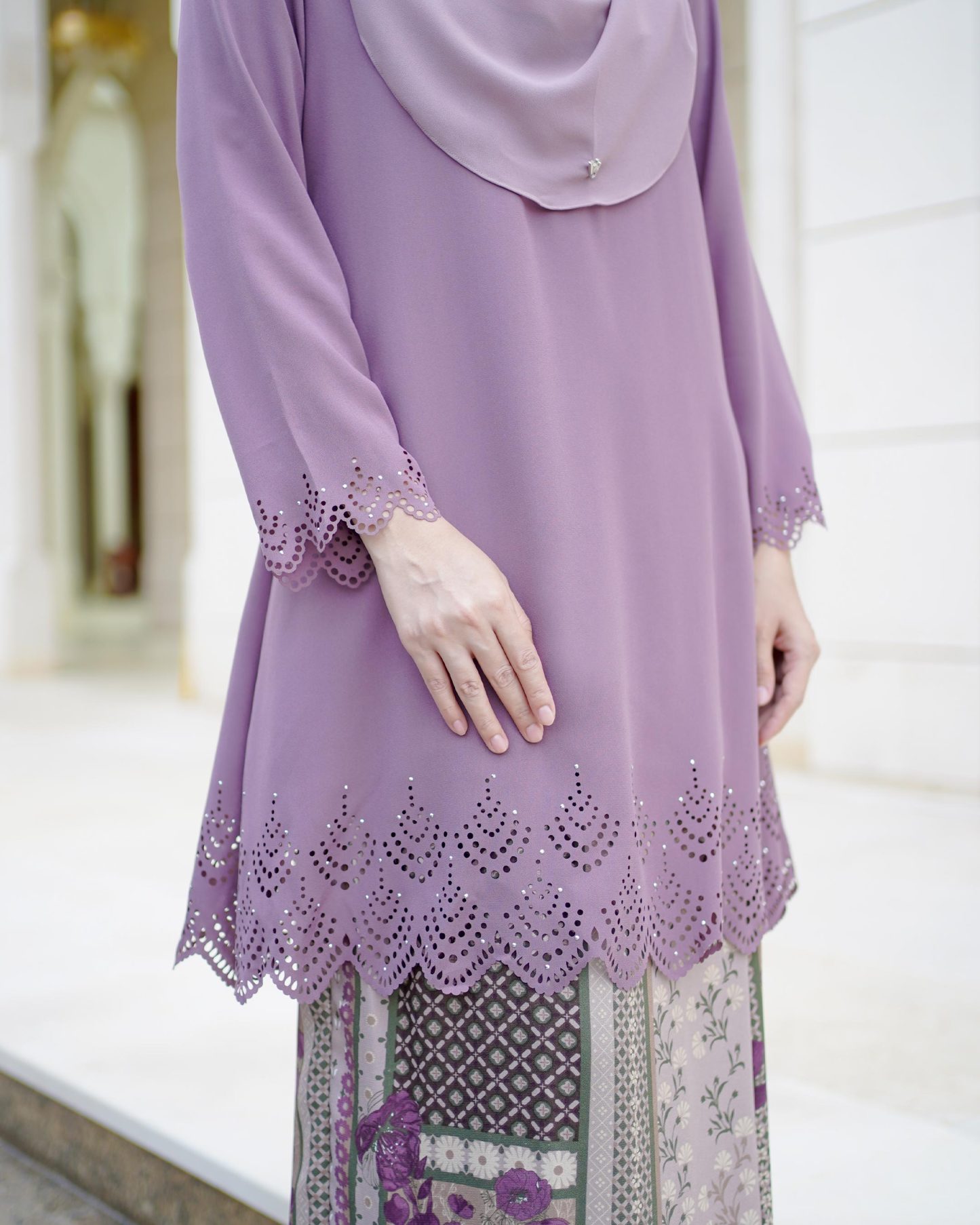 Baju Kurung Pahang Lasercut Udyana - Heather Purple