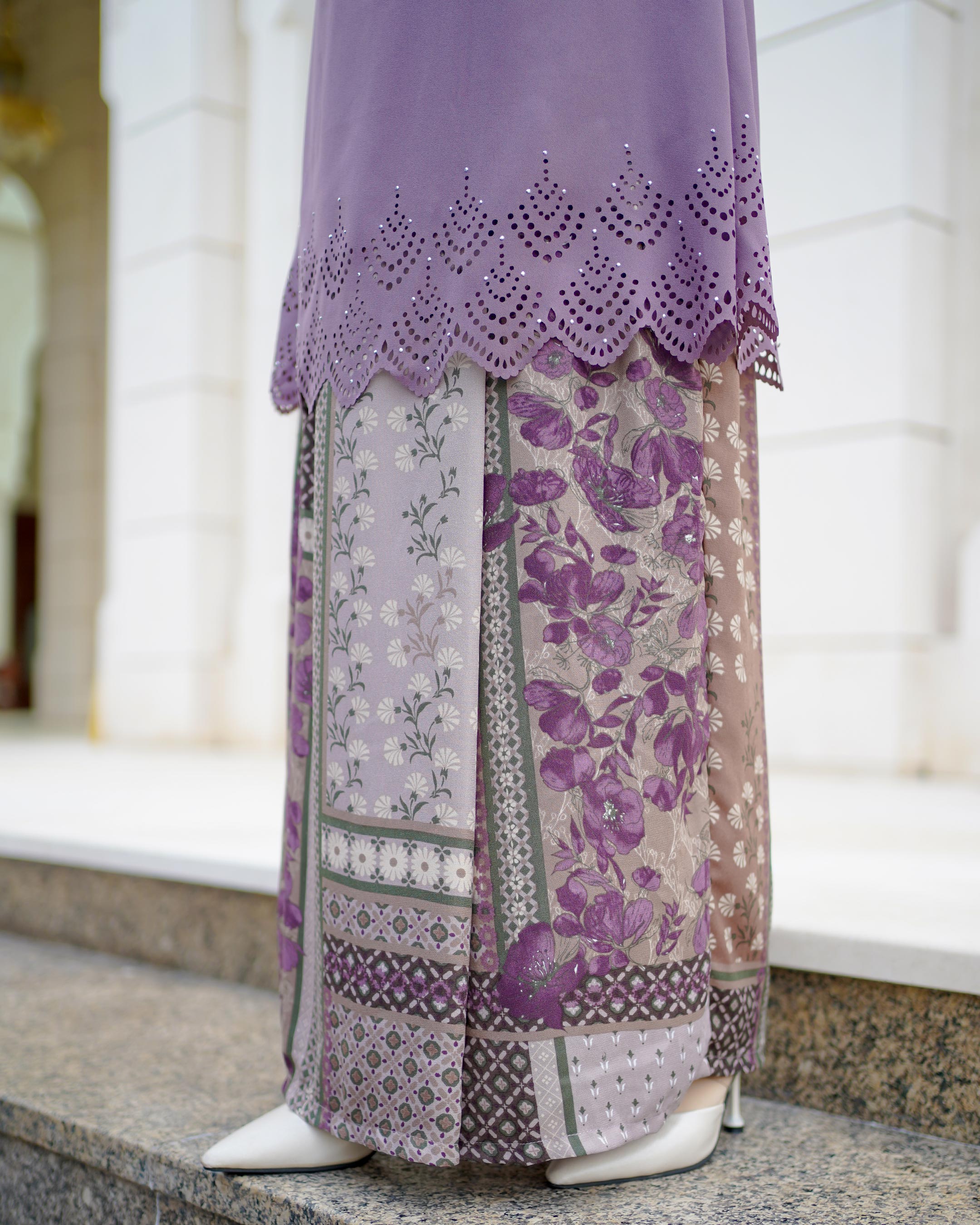 Baju Kurung Pahang Lasercut Udyana - Heather Purple